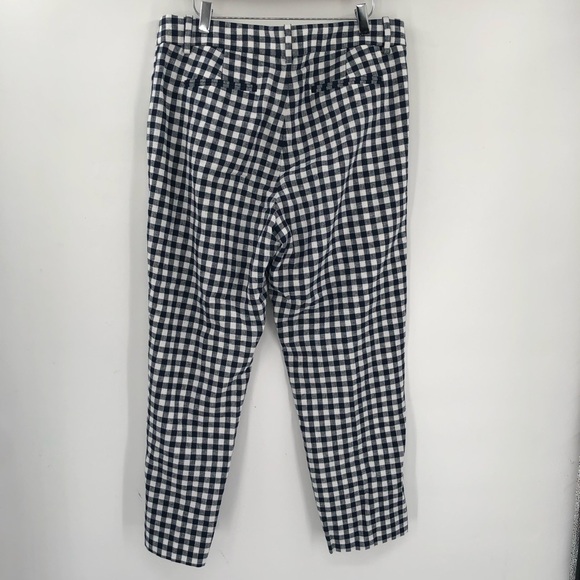 J.CREW Gingham Linen Cotton Holland Pant Check Blue White Ankle Crop 10 Pockets - Picture 7 of 12